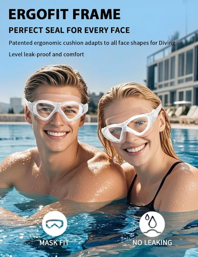 Vista 5 de Gafas de natación para adultos, gafas de natación de silicona líquida antivaho para hombres y mujeres con visión clara de 180° y antiniebla/UV