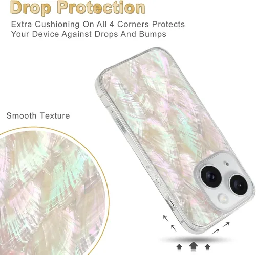 Vista 4 de Funda para iPhone fabricada con concha marina genuina única, duradera, impresionante hermosa, protección contra caídas, funda estética de lujo Beige
