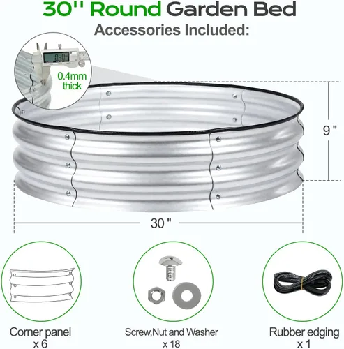 Vista 6 de Aoodor Cama de jardín elevada de metal de 9 pulgadas de alto, 30 pulgadas plateado