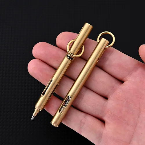 Vista 2 de Bolt Action - Mini bolígrafo de latón, reemplazables EDC de tinta negra por Bolt Action para oficina, trabajo, escritura, firma, viajes, trabajo