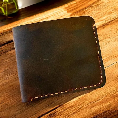 Vista 7 de Cartera de cuero hecha a mano, billetera plegable, billetera plegable de cuero con tarjetero, billetera plegable de cuero para hombre, billetera