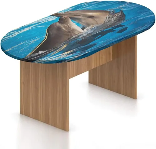 Vista 9 de Mantel ovalado ajustable para mesa de patio, con bordes elásticos de poliéster, diseño de conejitos y nubes Kawaii con bonitos estampado