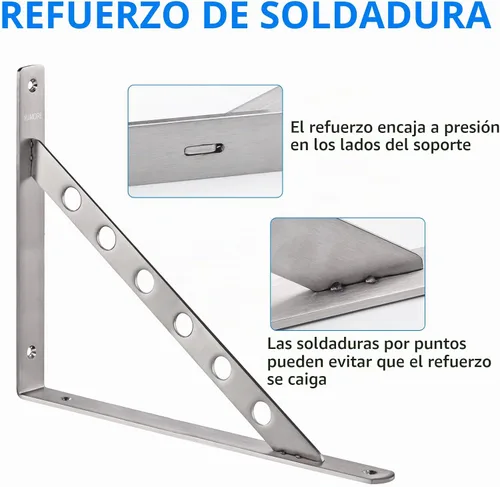 Vista 3 de YUMORE Soportes de estante de acero inoxidable de 16 pulgadas, soporte de estante sólido resistente, carga máxima: 550 libras, refuerzo de esquina
