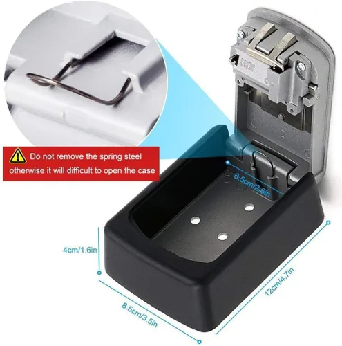 Vista 4 de Caja de bloqueo de llaves con combinación de 4 dígitos configurables para montar en la pared, hecha de acero resistente a la intemperie