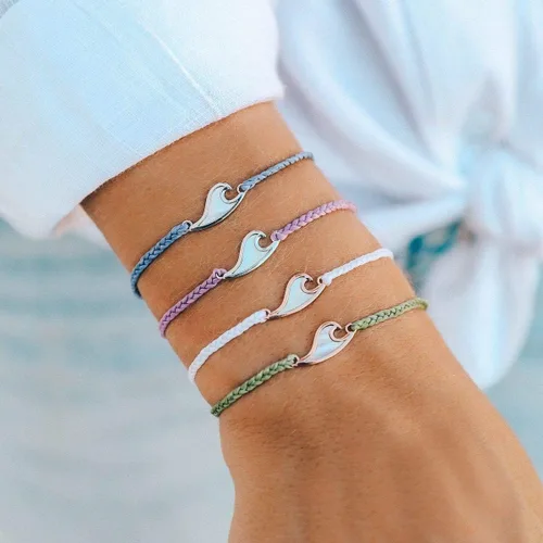 Vista 3 de Pura Vida Pulsera Onda de Madre Perla de Plata o Oro Rosa - 100% Impermeable Banda Ajustable