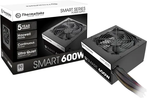 Vista 7 de Thermaltake Smart 500W 80+ White Certificado PSU, Alimentación continua con ventilador de refrigeración ultrasilencioso de 120 mm, fuente