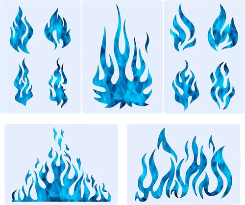 Vista 8 de 5 hojas de plantillas de llama para aerógrafo, plantillas de fuego reutilizables, plantilla de decoración de pintura para arte, ventana, pared