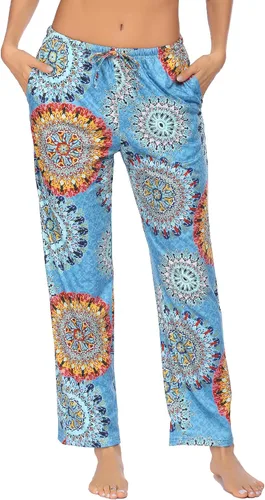 Vista 2 de Ekouaer - Pantalones cómodos de pijama, con bolsillos, a cuadros, elásticos y con cordón, para mujer