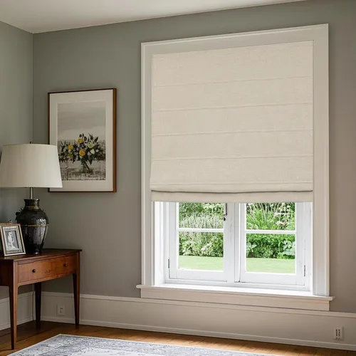 Vista 2 de DEJAVU Persianas romanas inalámbricas para ventanas, persianas romanas de ventana de tela con forro lavable beige, persianas romanas personalizadas