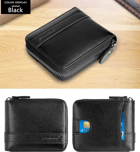 Vista 2 de Cartera de piel auténtica para hombre con cremallera, plegable