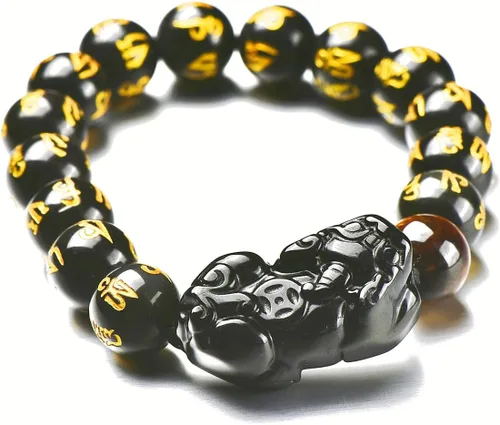 Vista 42 de Pulsera de obsidiana negra, pulsera de obsidiana negra Feng Shui para mujeres y hombres, pulsera elástica de obsidiana con piedra de ojo de tigre