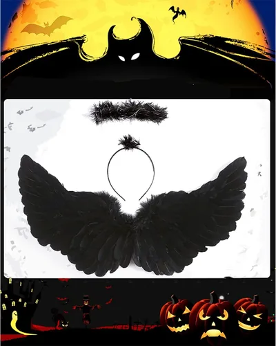 Vista 2 de SzJias Black Wings Angel Devil Fallen Feather Wings para niños Halloween