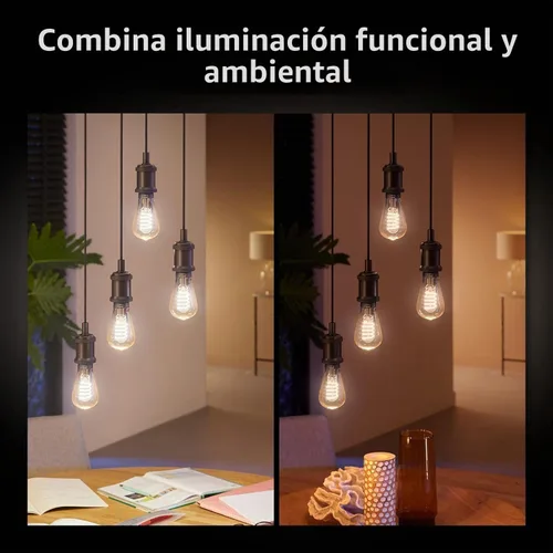 Vista 4 de Philips Hue - Bombilla LED inteligente vintage Edison de filamento regulable White Ambiance ST19, 7W, blanco - Paquete de 1 - E26 - Control