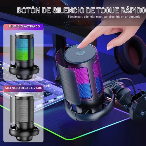 Vista 3 de KingSom Micrófono USB para juegos,Micrófono de condensador de cancelación