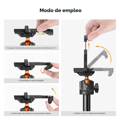Vista 7 de K&F CONCEPT Palo de Selfie Trípode para Teléfono de 62 pulgadas, 2 en 1, ligero y extensible, soporte de trípode para teléfono celular con control