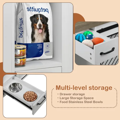 Vista 2 de Jaula Grande para Perros, Jaulas para Perros Medianos, Caseta para Perros de 47.2" para Interiores con Cajones, Comederos y Almacenamiento, 2