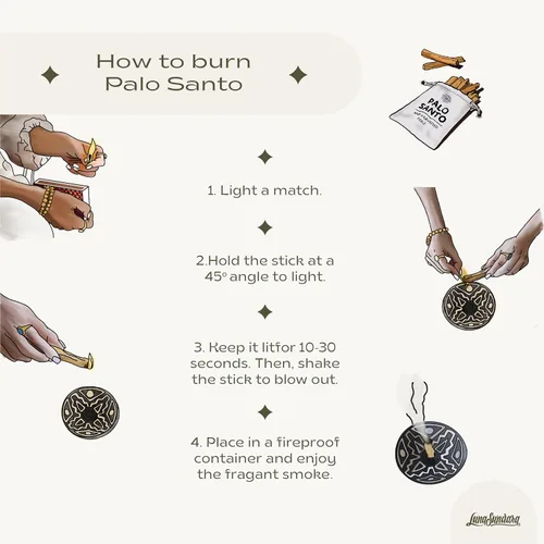 Vista 4 de Luna Sundara Auténtico soporte para palitos de Palo Santo de cerámica de Perú y soporte para incienso, incluye 5 palitos de Palo Santo hechos a mano