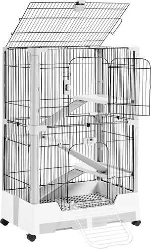 Vista 10 de Yaheetech 30 Pulgadas Jaula para Animales Pequeños de 2 Niveles con Parte Superior Abierta para Conejos en Ruedas con Bandeja Extraíble para Cobaya
