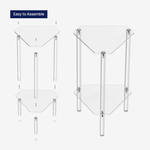 Vista 7 de HMYHUM Mesa auxiliar triangular de acrílico transparente, mesa auxiliar de esquina para espacios pequeños, mesa decorativa pequeña para sala