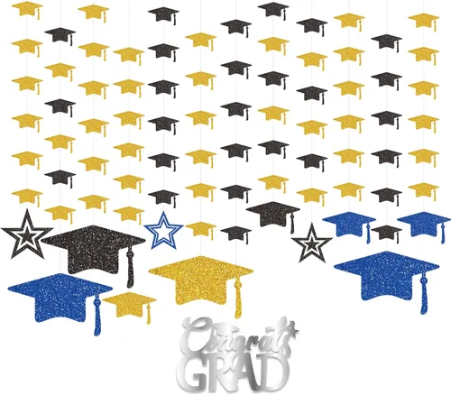 Vista 9 de KatchOn, Guirnalda de gorra de graduación con purpurina, 12 cuerdas, sin bricolaje, decoraciones de graduación azules y doradas 2025, decoraciones