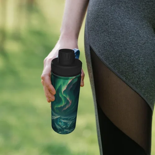 Vista 7 de Aurora Printed Insulated Water Bottle, 18oz Stainless Steel Funny Travel Mug, Leakproof Hot & Cold for Sports, Gym, Hiking