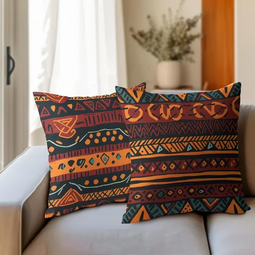 Vista 6 de Fundas de almohada tribales marrones - Juego de 2 fundas de almohada étnicas 40x40 cm azteca geométrica para decoración de sofá, cama, hogar