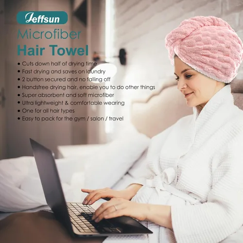 Vista 7 de Rellenos de calcetines para niñas, toalla de secado de pelo de microfibra con envoltura, toalla de pelo extra gruesa de 2 capas súper absorbente