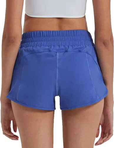 Vista 3 de Pantalones cortos de correr para mujer, de secado rápido, para entrenamiento, deportes, correr, con bolsillos elásticos y con cierre