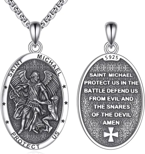 Vista 28 de Collar de Santo Patrón Plata de Ley 925 Colgante Medallón Amuleto Ovalado con Cadena de 22+2 Pulgadas Regalo de Joyería para Hombres y Mujeres