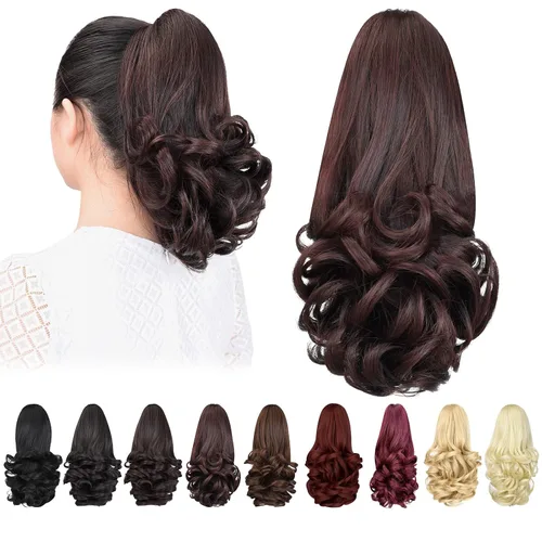 Vista 39 de extensión de cola de caballo, extensión de pelo con pinza de 12" cola de caballo rizada corta Extensión de pelo sintético de aspecto natural