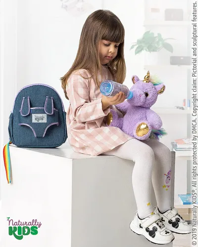 Vista 3 de Naturally KIDS Mochila para niños y niñas con animales de peluche, regalos para niños de 3, 4, 5, 6, 7 años, 01 Pequeño unicornio morado