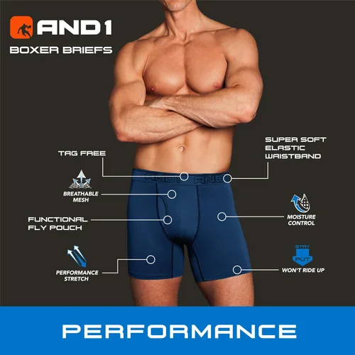 Vista 2 de AND1 Ropa interior para hombre, calzoncillos tipo bóxer de compresión de rendimiento, bragueta funcional (paquete de 6)