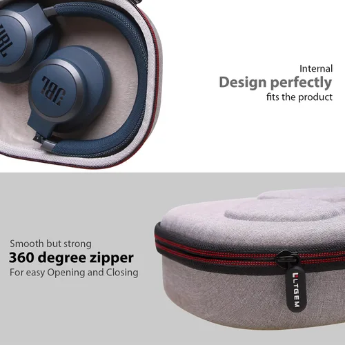 Vista 6 de LTGEM - Funda rígida para auriculares JBL, color blanco, exterior gris y interior gris
