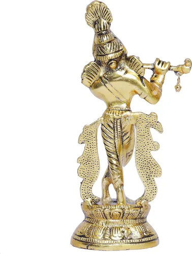 Vista 7 de KridayKraft Lord Krishna Estatua de metal, Krishna Murti tocando la flauta para Temple Pooja, decora tu hogar, oficina y regalo a tus familiares