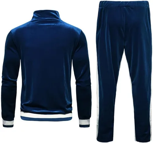 Vista 3 de KISSQIQI Chándal de 2 piezas con cremallera completa para hombre, trajes deportivos de terciopelo dorado, trajes casuales, chaqueta y pantalones