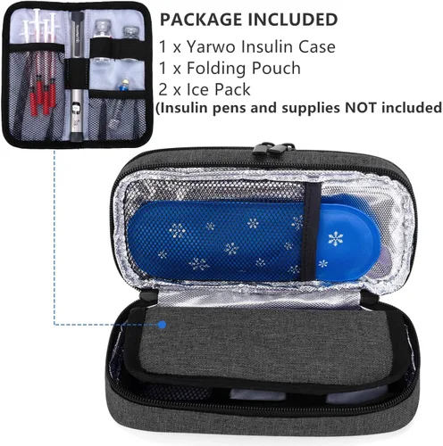 Vista 2 de Yarwo Estuche de viaje enfriador de insulina, funda de viaje para diabéticos de doble capa con 2 paquetes de hielo, organizador de suministros