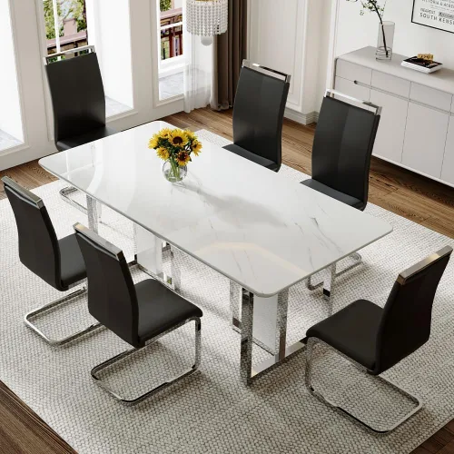 Vista 32 de Juego de mesa de comedor Marle blanca de 63 pulgadas para 4