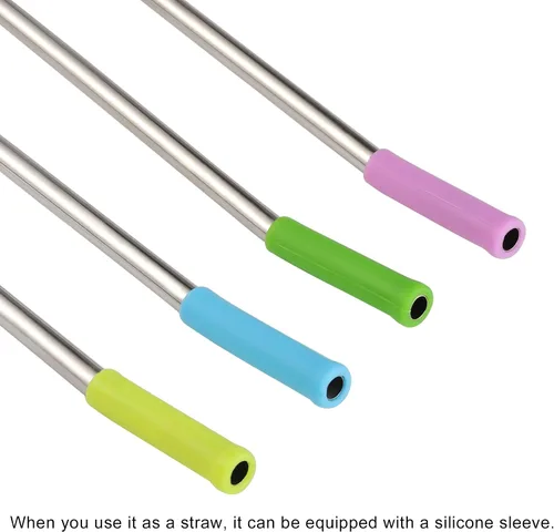Vista 5 de Cucharas de té helado largas de acero inoxidable, cucharas de barra de pajilla, mango con pajita para mezclar, revolver, beber (S-10)
