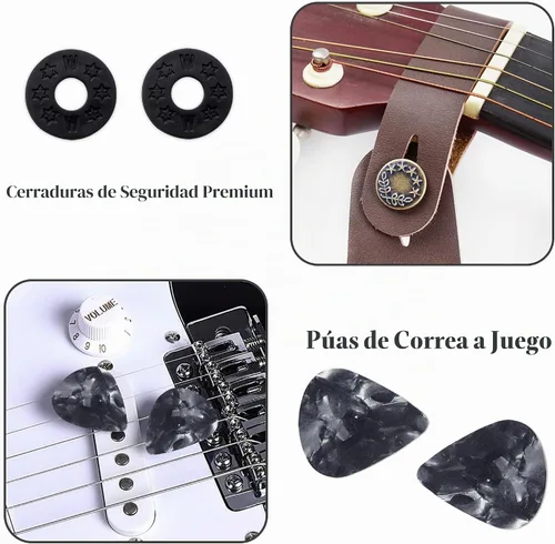 Vista 4 de Correa ajustable para guitarra incluye 2 cierres de correa y 2 púas a juego y 1 portapúas y 1 botón de correa de cuero. 1-África Estilo2