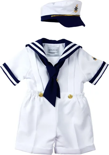 Vista 13 de Conjunto de traje de marinero náutico con sombrero, para niños pequeños
