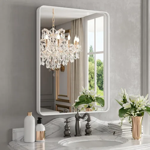 Vista 20 de WEER - Espejo de baño con luces LED, 50x70cm, espejo de tocador montado en la pared, 3 colores regulables, almohadilla antiempañante retroiluminada