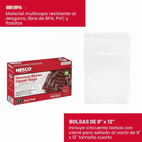 Vista 2 de Nesco Bolsas con cremallera de cuarto de galón de sellado al vacío, 50 unidades, 8 x 12 pulgadas