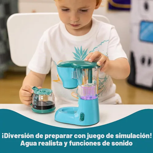 Vista 2 de Joyin Juguetes de cocina para jugar, accesorios de cocina de comida para niñas, juguete con cafetera, mezclador, tostadora con luces y sonidos Azul