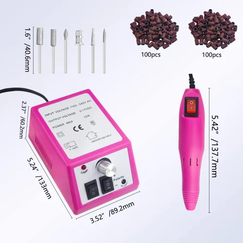 Vista 6 de Juego de cortaúñas eléctrico profesional y cortador de uñas para uñas de gel acrílico, juego de manicura con 206 bandas de lijado, funciona