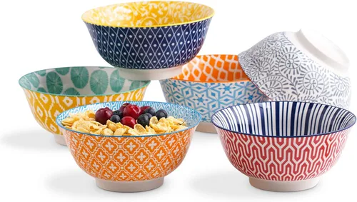 Vista 9 de Selamica, juego de 6 cuencos de porcelana para helado, cuencos pequeños, cuencos de cerámica para postres, helado, variedad