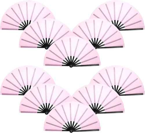 Vista 16 de QIRMIZI Abanico plegable grande de 10 piezas para rave de mano, abanicos para Kung Fu, Tai Chi, Danza, Festivales de Música, Carnavales, bodas