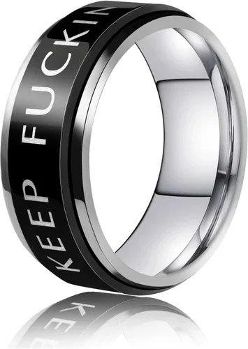 Vista 40 de LAOYOU Anillo giratorio para hombre para alivio de la ansiedad 0.315 in de acero inoxidable negro anillo de ansiedad con incrustaciones de cadena