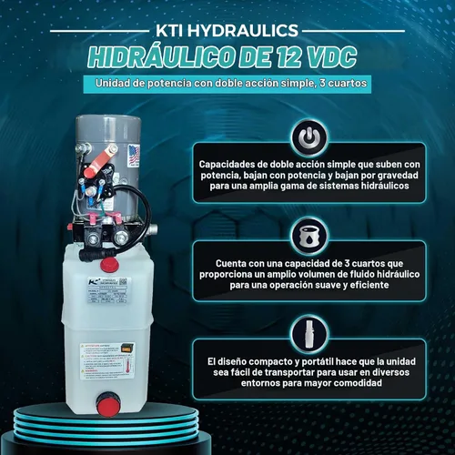 Vista 8 de KTI Hydraulics - Unidad de potencia de bomba hidráulica para remolque volquete de 12 V con doble efecto simple, 3 cuartos de galón