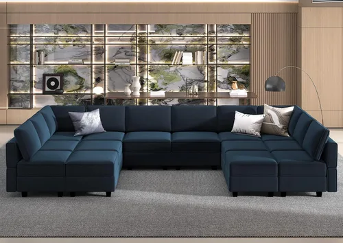 Vista 15 de Belffin Sofá modular grande con asiento de almacenamiento, sofá en forma de U de gran tamaño con diván reversible con sofá modular con terciopelo