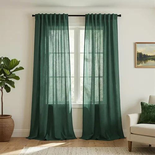 Vista 94 de Mrs.Naturall Cortinas negras de 45 pulgadas de largo, cortinas cortas de lino transparente para privacidad para cocina, dormitorio, ventanas